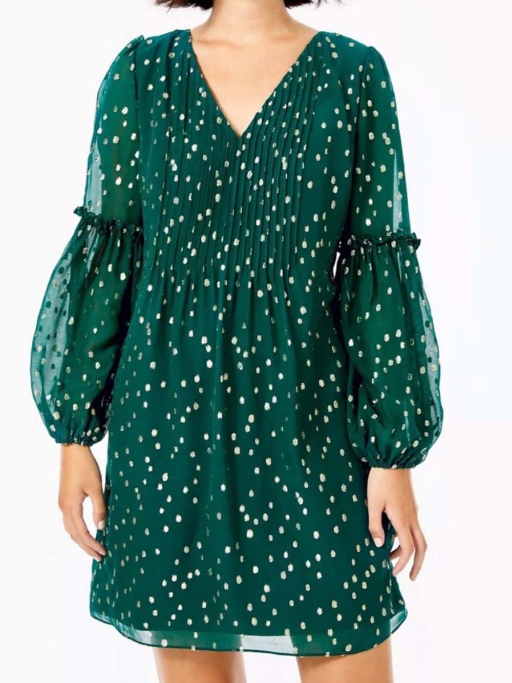 NEW Lilly Pulitzer Cleme Silk Dress Spruce Green Gold Size 14 Long Sleeve NWT